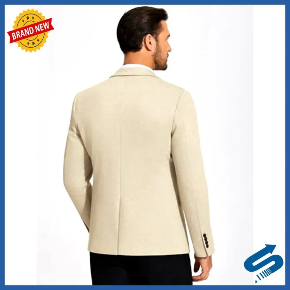 Men's Lightweight Knit Blazer Sport Coat Two Button Stretch Fabric